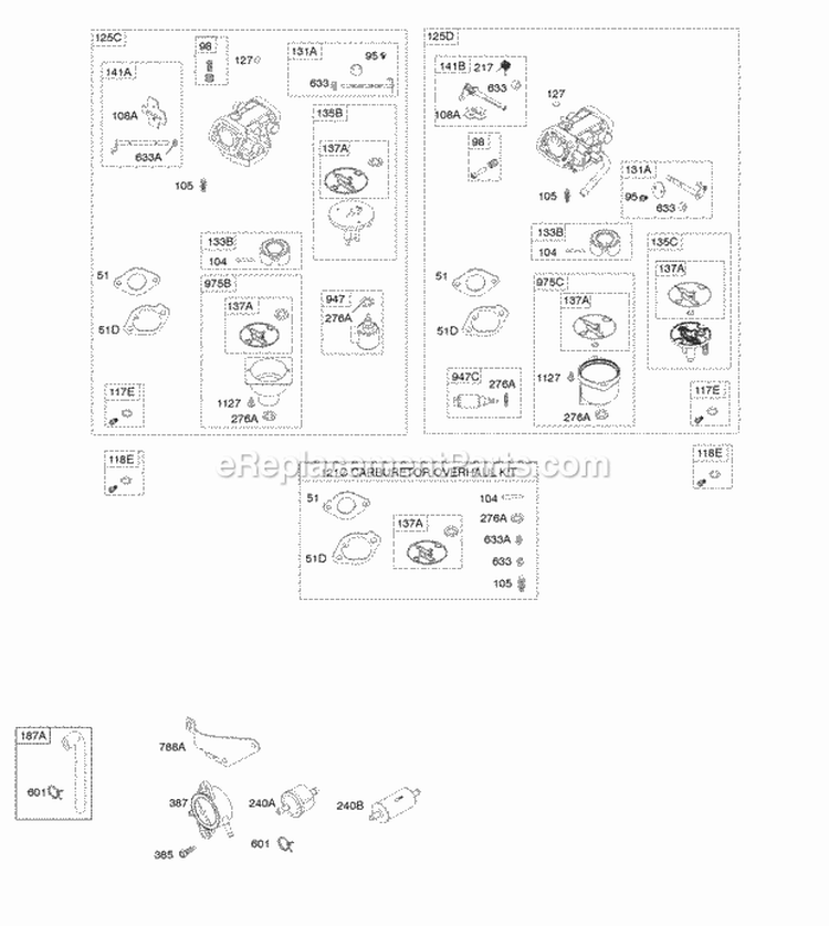 Carburetor Fuel Supply Kit-Carburetor Overhaul Diagram and Parts List for 401577-0125-B1  Briggs and Stratton Engine